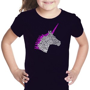 LA Pop Art Girl's Word Art T-shirt - Unicorn - 1 of 4