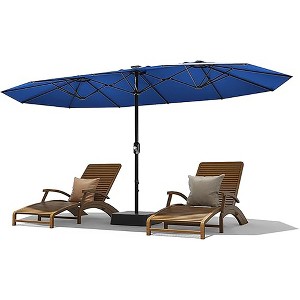 15FT Large Patio Double-Sided Rectangle Market Umbrella with Base for Poolside Lawn Backyard - 1 of 4