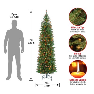 7-Foot Green Fir Slim Pre-Lit Christmas Tree with Multicolor Lights