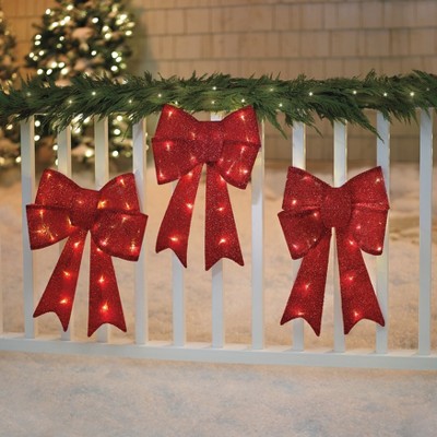 BrylaneHome Pre-Lit Tinsel Bows, Set Of 3