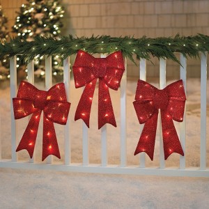 BrylaneHome Pre-Lit Tinsel Bows, Set Of 3 - 1 of 2