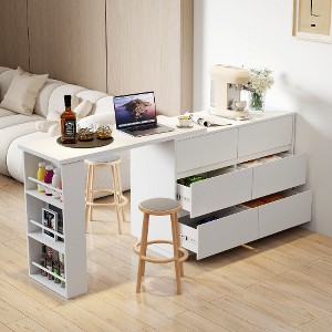 Lyngins Reversible L-Shaped Computer Desk– 6 Drawers + 3-Tier Shelf, Modern Corner Home Office Desk with Reversible Storage Cabinet, Small Desk - 1 of 4
