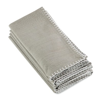 4pk Gray Celena Whip Stitched Design Napkin 20" - Saro Lifestyle