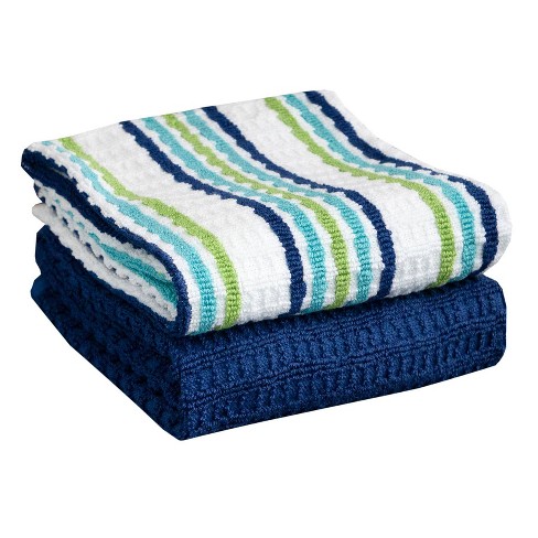 2pk Cotton Solid Ribbed Terry Kitchen Towels Blue - Threshold™