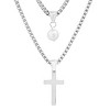 Steeltime 24" and 30" Men's stainless steel double row box chain with freshwater pearl and cross pendants. Color Options: Silver, Gold - 2 of 4