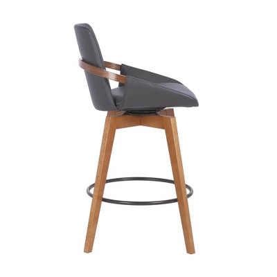 Gray Faux Leather and Walnut Wood Swivel Bar Stool
