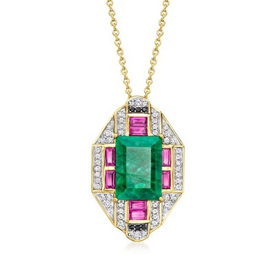 Ross-Simons 9.00 Carat Emerald and 1.15 ct. t.w. Multi-Gemstone Pendant Necklace in 18kt Gold Over Sterling Size 18