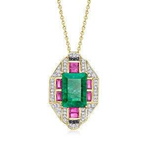 Ross-Simons 9.00 Carat Emerald and 1.15 ct. t.w. Multi-Gemstone Pendant Necklace in 18kt Gold Over Sterling Size 18 - 1 of 3