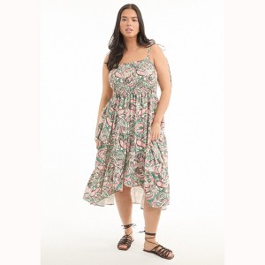 June + Vie by Roaman's Women's Plus Size Tiered Smocked Midi Dress - 1 of 4