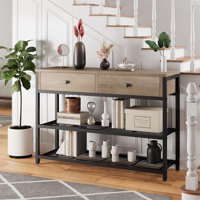 Console Sofa Table with 2 Drawers, Entryway Table with 2-Tier Storage Shelves