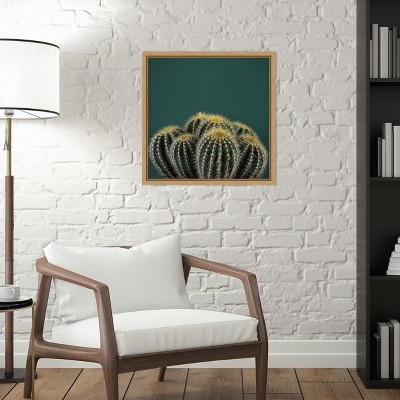 Cactus I Green and Yellow Canvas Wall Art with Maple Frame