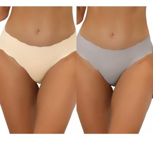 Allegra K Women's Unlined No-Show Stretch Laser Cut Solid Invisible Brief 2 Packs - 1 of 4