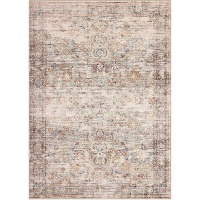Vintage Washable Area Rug, Low Pile Non-Slip Carpet with Rubber Backing for Living Room, Bedroom & Home Office