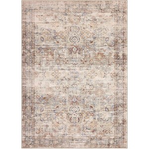 Vintage Washable Area Rug, Low Pile Non-Slip Carpet with Rubber Backing for Living Room, Bedroom & Home Office - 1 of 4