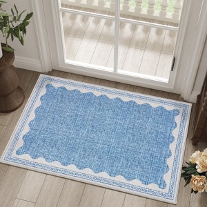 Washable Rug Low Pile Living Room Throw Mats with Non Slip Backing Lightweight Foldable Floor Covers Modern Waven Border Indoor Throw Carpet - 1 of 4