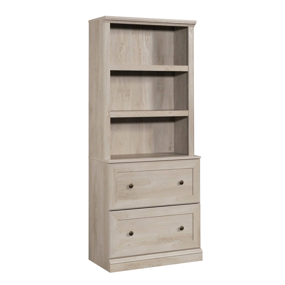 Sauder 3 Shelf Bookcase with 2 Drawers Chalked Chestnut