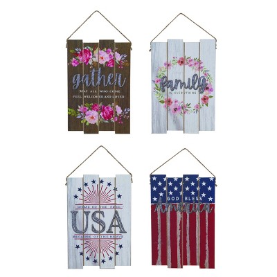 Transpac MDF Reversible Slat Decor Set of 2 Spring Home Decorations
