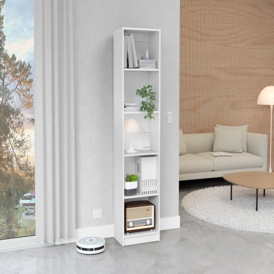 TOAOTBNBO 5 Cube Bookcase with Storage Cabinet, Space-Saving Wood Bookshelf Tall Narrow Display Shelves for Tight Spaces and Balcony