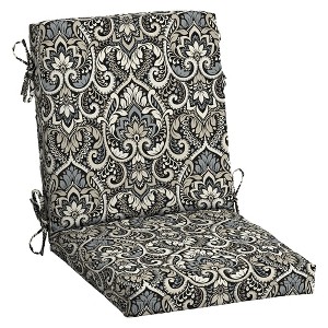 ARDEN Outdoor Midback Chair Cushion, 18 x 16.5, Rain-Proof, Fade Resistant Black Aurora Damask - 1 of 4