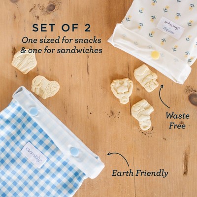 Esembly Snack + Sammy Pouches - Waterproof Reusable Food Storage Bags - Buds/Gingham