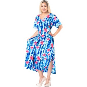 HAPPY BAY Women's Dress Summer Holiday Beachwear Bathing Suit Button Up Beach Long Shirts Cover ups Night T Shirt Large-X-Large Blue Floral - 1 of 4