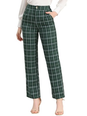INSPIRE CHIC Women's Plaid Elastic Waist Casual Work Office Long Pants