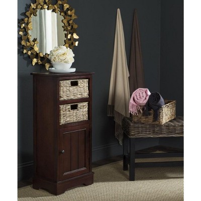 Cherry Pine Accent Cabinet with Wicker Baskets