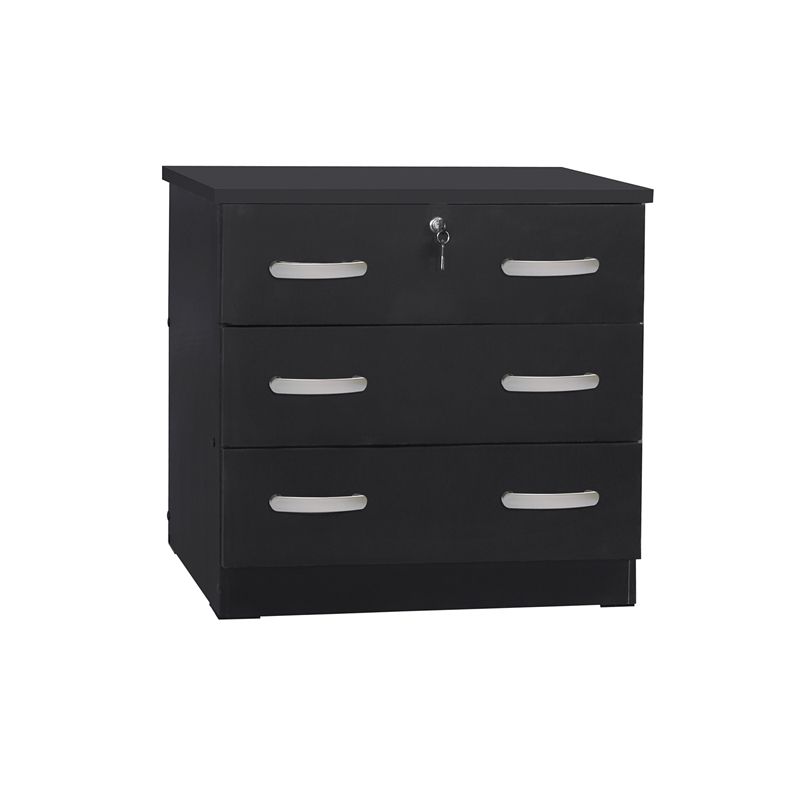 Better Home Products Cindy Wooden 3 Drawer Chest Bedroom Dresser in Black, 4 of 6