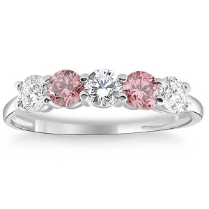 Pompeii3 1 Ct Pink Diamond Five Stone Anniversary Wedding Ring 14k White Gold Lab Created - 1 of 4