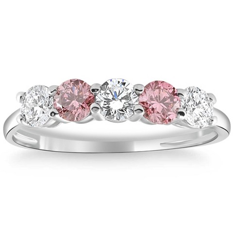 Pompeii3 1 Ct Pink Diamond Five Stone Anniversary Wedding Ring 14k White  Gold Lab Created - Size 4