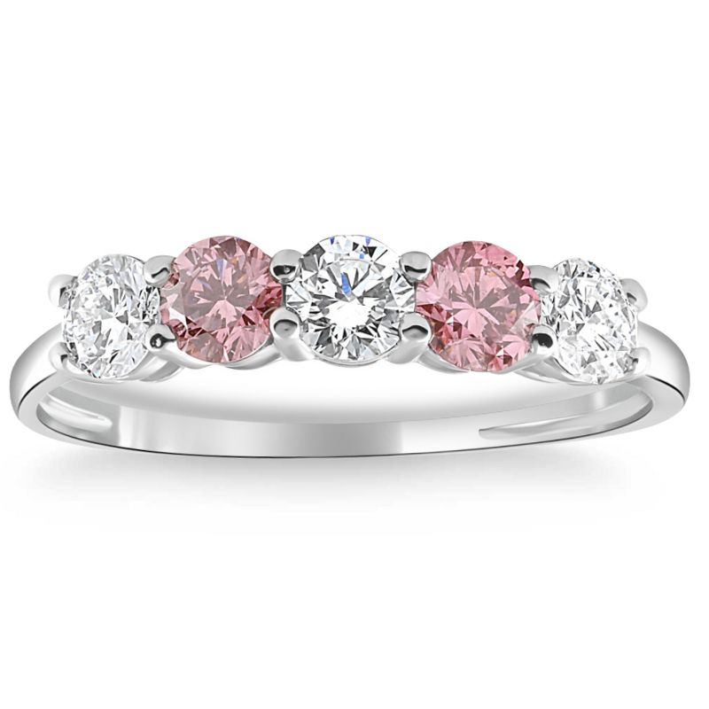 Pompeii3 1 Ct Pink Diamond Five Stone Anniversary Wedding Ring 14k White Gold Lab Created, 1 of 6