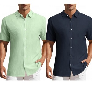 INSPIRE CHIC Men's Summer Point Collar Short Sleeves Button Down Linen Shirts 2 Packs - 1 of 4