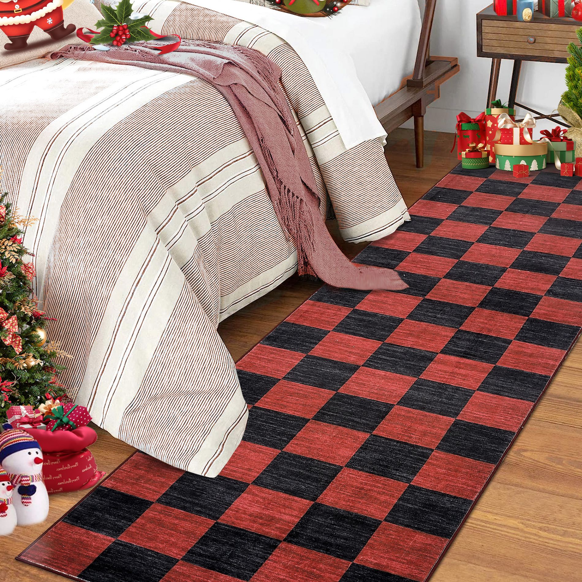 Checkered Christmas Rugs for Living Room 4x6 Washable Soft Low Pile Area Rug ,Holiday Decorative Accent Indoor Rug for Bedroom Nursery,Red/Green