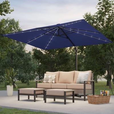 Sonkuki 10x8FT Round Offset Outdoor Patio Solar LED Cantilever Umbrella, 360° Rotation and Canopy Angle Adjustment