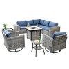 Marlton 10pc Wicker Outdoor Fire Pit Patio Furniture Set Conversation Sofa with Swivel Chairs and Cushions - 2 of 4