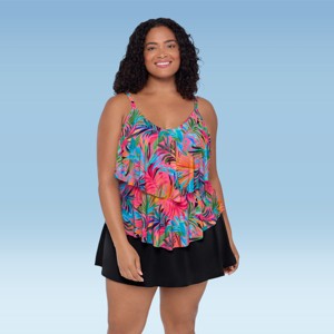 Trimshaper Women's Ronnie Two Tier Ruffle Plus Tankini Swimsuit Top - 1 of 3