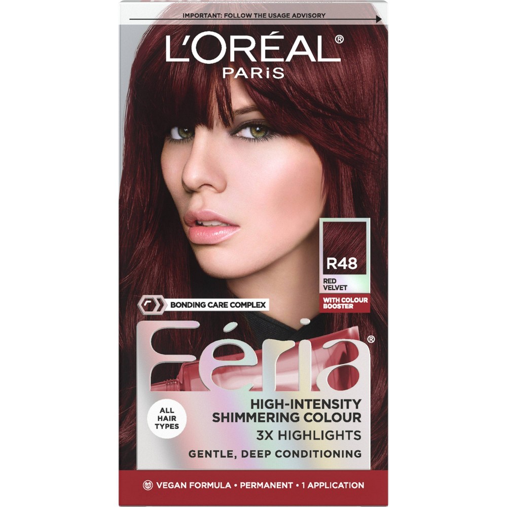 Photos - Hair Dye LOreal L'Oreal Paris Feria High Intensity Shimmering Color Power Red - R48 Intense Deep Auburn - 1 Kit 