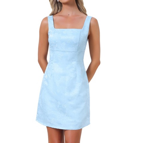 Женские платья INSPIRE CHIC Women's Jacquard Embroidery Floral Sleeveless Square Neck A-Line Mini Dresses Large Light Blue