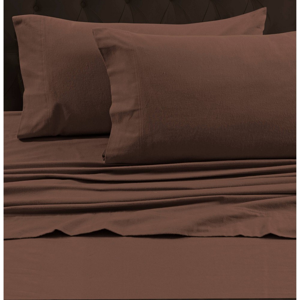 Photos - Bed Linen King Heavyweight Flannel Solid Fitted Sheet Chocolate - Tribeca Living