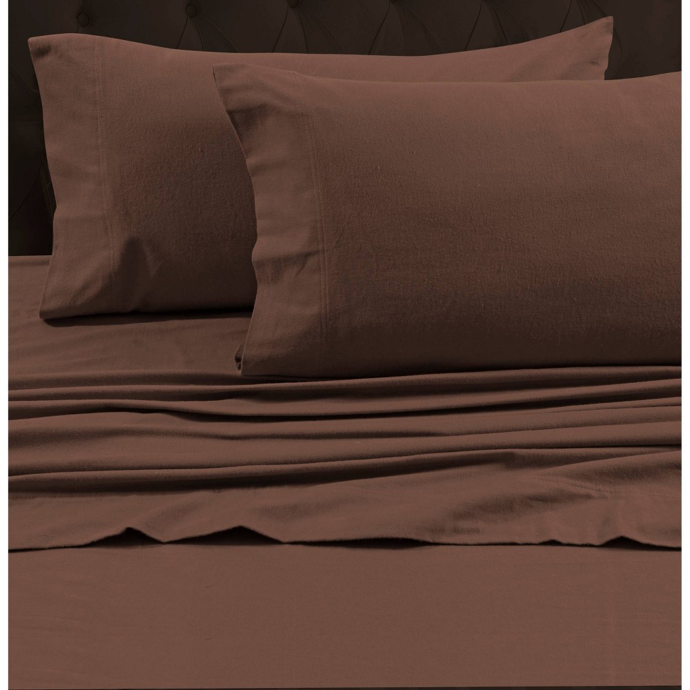 Photos - Bed Linen Queen Heavyweight Flannel Solid Fitted Sheet Chocolate - Tribeca Living