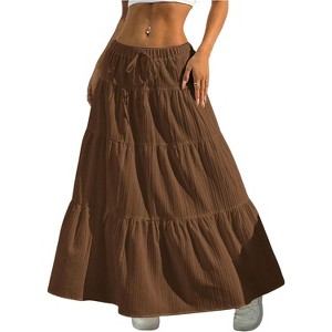 Women's Boho Maxi Skirt - Flowy Flared Ruffle Design for Summer & Going Out Outfits Brown - 1 of 4