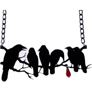 Murder of Crows Necklace - Gothic Bird Pendant with Black Red Crystal for Halloween - 1 of 1