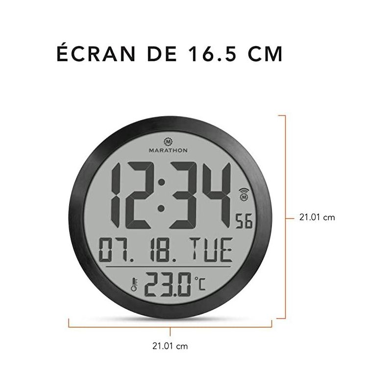 Marathon 10 Inch Round Sleek & Stylish Digital Wall Clock With Date & indoor Temperature, 3 of 7