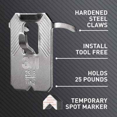 3M 25lb Hardened Steel Drywall Picture Hanger with Spot Marker, 4-Pack