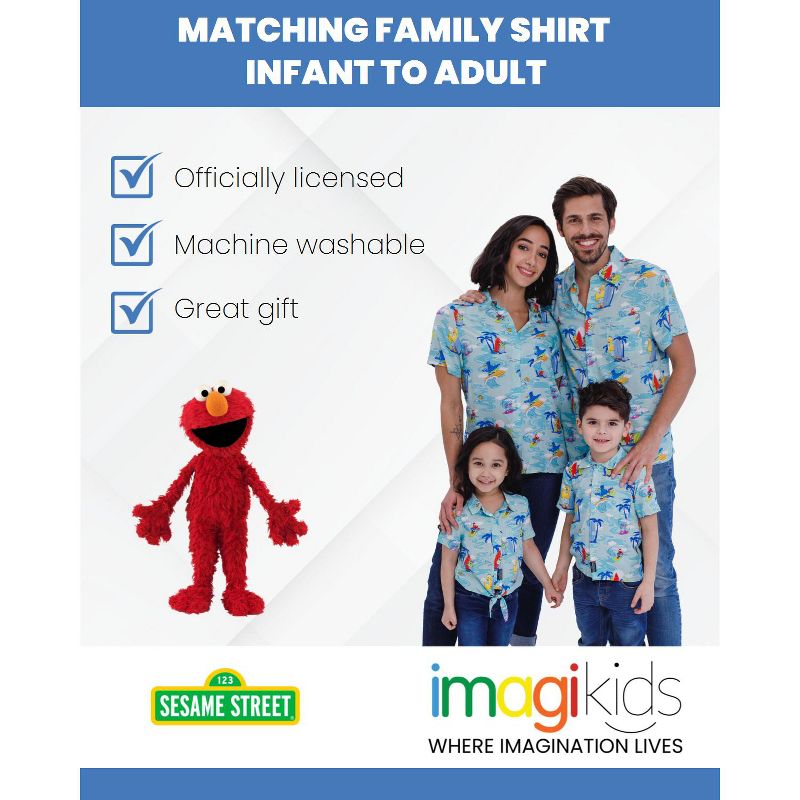 Sesame Street Big Bird Cookie Monster Elmo Oscar the Grouch Matching Family Hawaiian Button Down Shirt Infant to Little Kid, 3 of 8