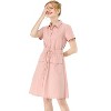 INSPIRE CHIC Women's Point Collar Front Elastic Waist Drawstring Mini Shirt Dress with Pocket - 3 of 4
