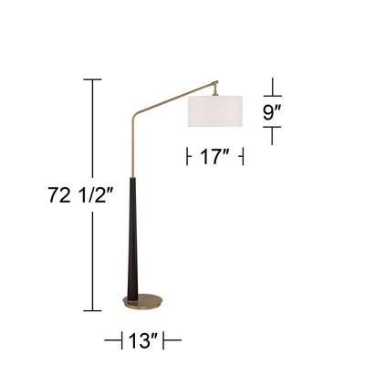 Espresso and Gold Adjustable Arc Floor Lamp with White Linen Shade