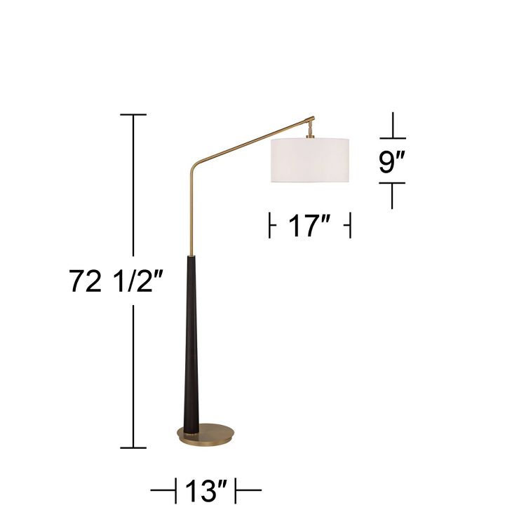 Possini Euro Design Mid Century Modern Arc Floor Lamp 72 1/2" Tall Espresso Warm Gold Metal White Linen Drum Shade for Living Room, 4 of 9