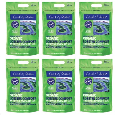 Coast of Maine OMRI Listed Quoddy Blend Lobster and Crab Organic Compost Plant Potting Soil Blend for Container Gardens and Pots, 10 lb Bag (6 Pack)