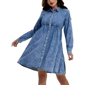 Anna-Kaci Women's Button-Down Tiered Denim Shirt Dress